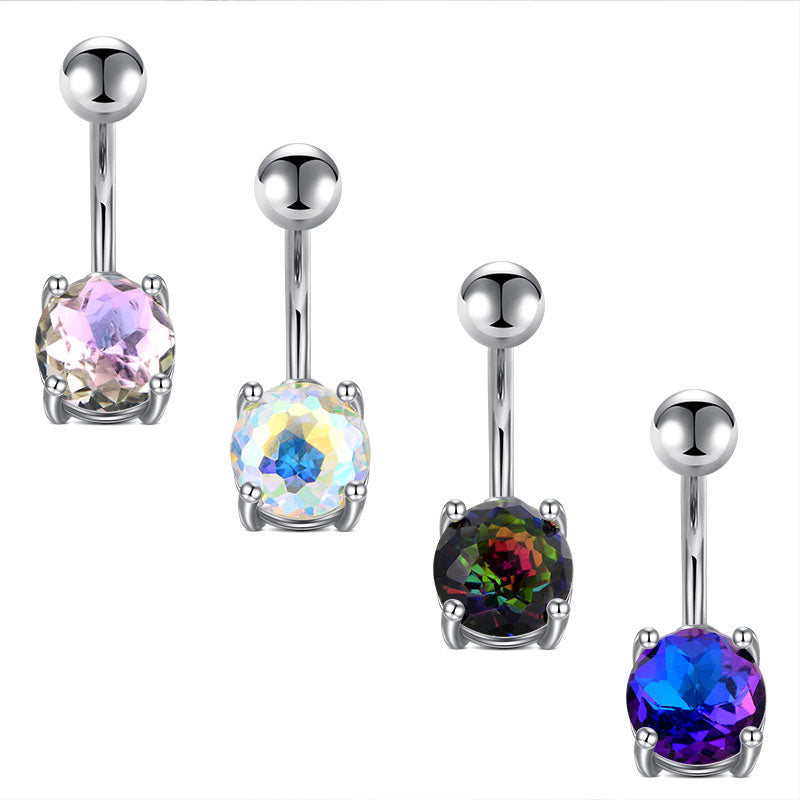 14G Surgical Steel Belly Button Ring Ab Zirconia CZ 4-Claws Navel Ring Piercing Jewelry