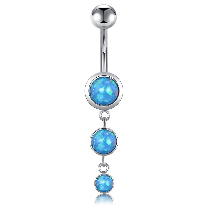 Silver Bar Blue Triple Opal dangle Belly Rings