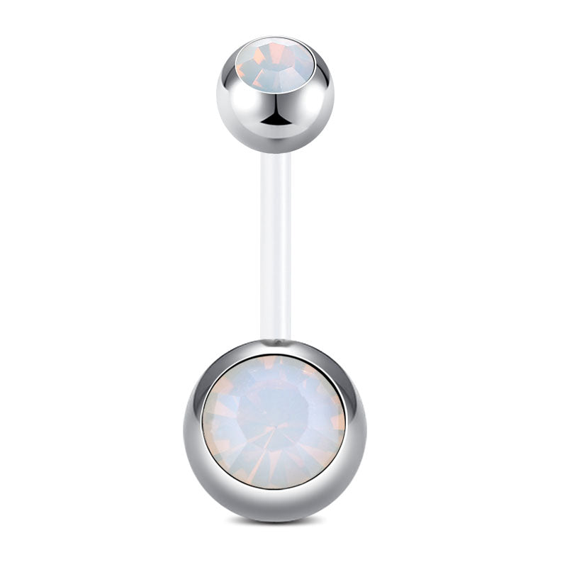 White 14G Opal Flexible Bar Belly Rings