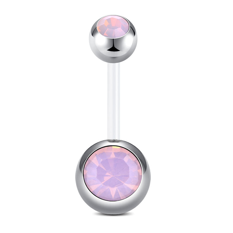 Pink 14G Opal Flexible Bar Belly Rings