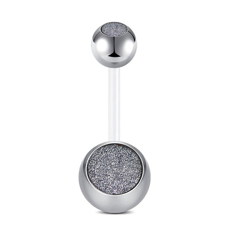 Silver 14G Sand Glitter Flexible Belly Rings