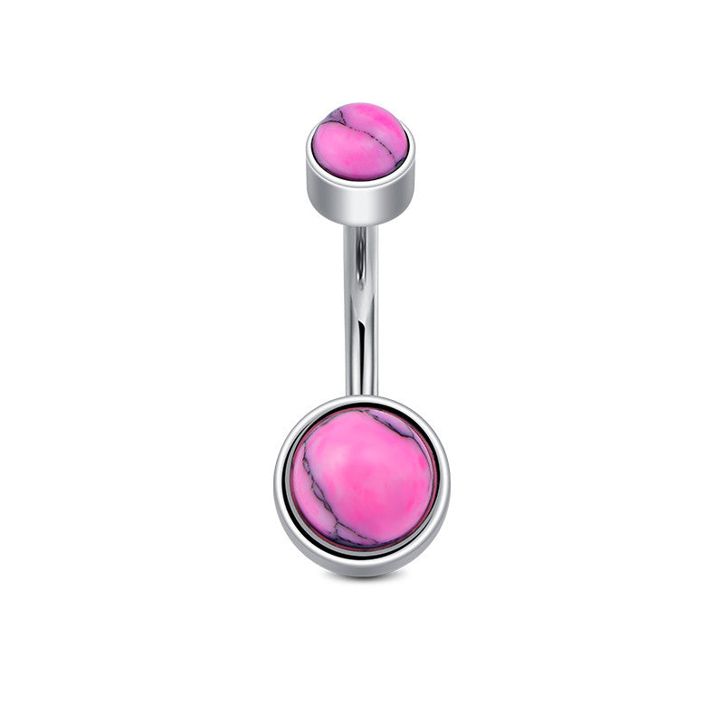 Turquoise Belly Ring Pink Flat Ball