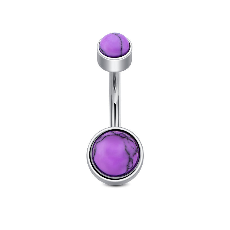 Turquoise Belly Ring Purple Flat Ball