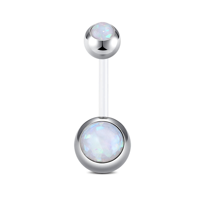 White 14G Opal Flexible Bar Belly Rings