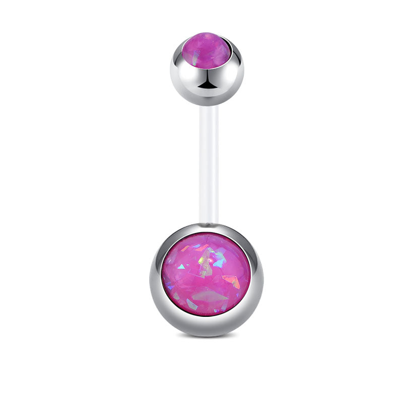 Pink 14G Opal Flexible Bar Belly Rings