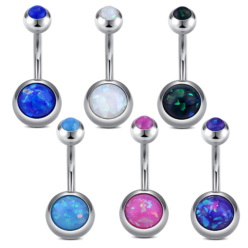 Opal Inlaid Ball Belly Button Ring Stainless Steel Navel Ring