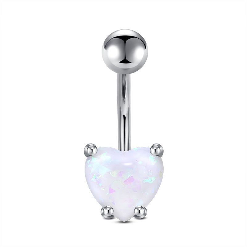 White Heart Opal Belly Navel Ring