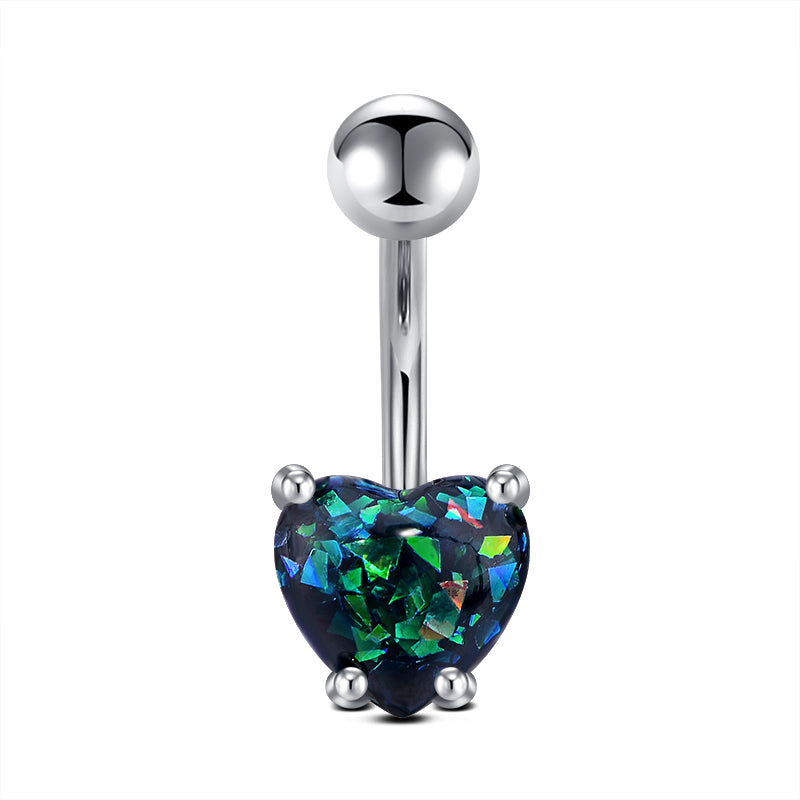 Dark Green Heart Opal Belly Navel Ring