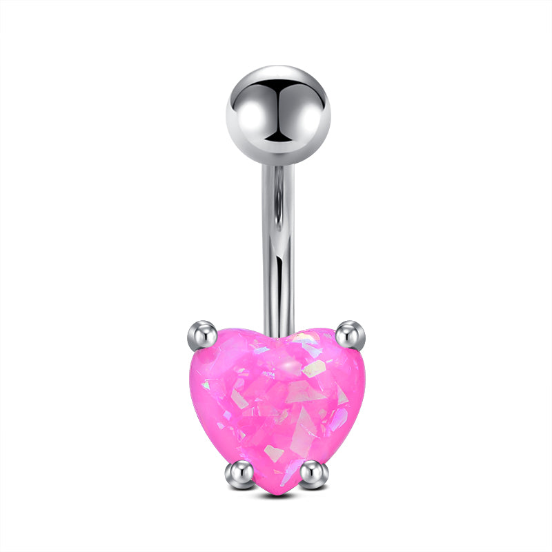 Pink Heart Opal Belly Navel Ring