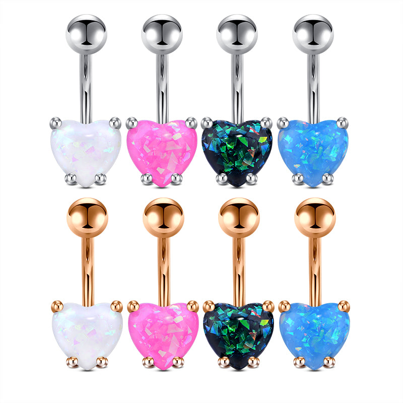 Heart Shaped Opal Belly Button Ring In Different Color Cute And Lovely Navel Ring