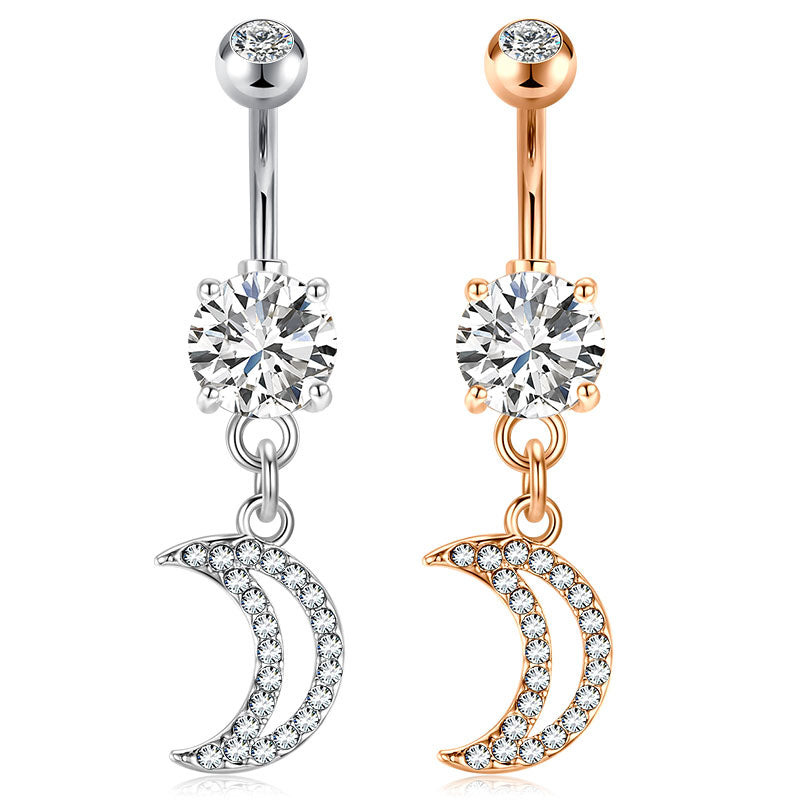 CZ Moon Dangel Belly Button Ring 14G Surgical Steel Belly Navel Ring Piercing Jewelry