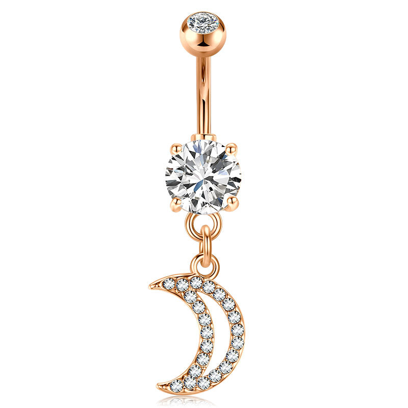CZ Moon dangle Belly Rings Rose Gold