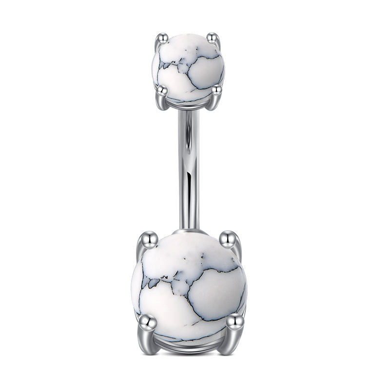 4-Prong White Marble Navel Ring