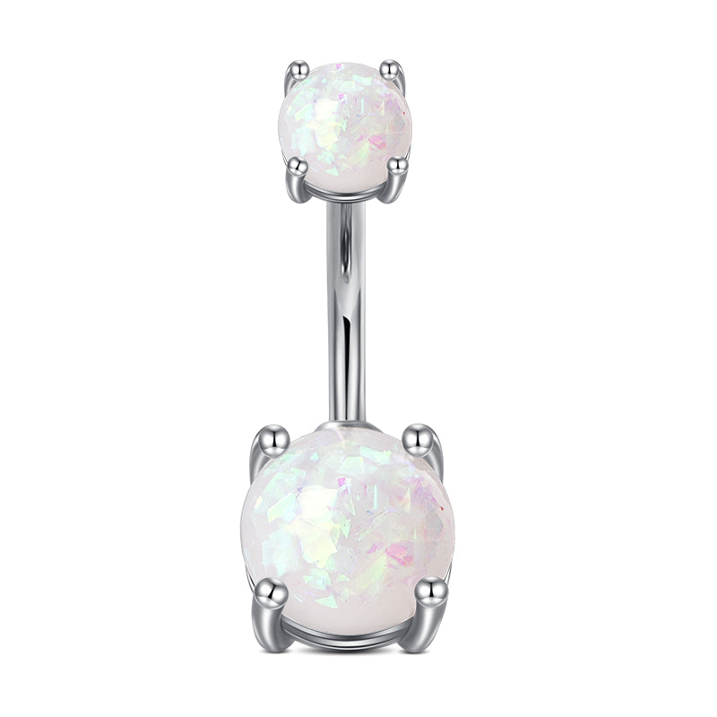 White Opal Belly Ring in Silver