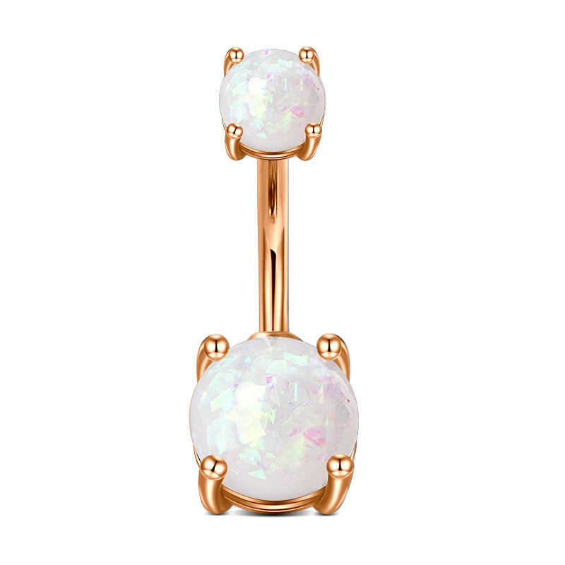 White Opal Belly Ring in Rose Gold