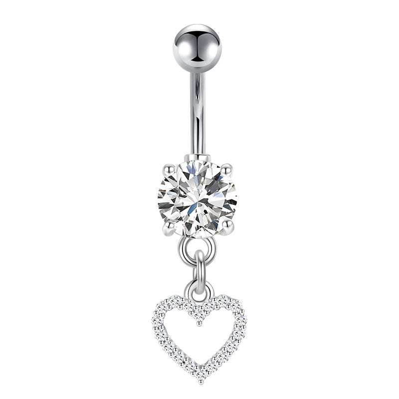 Silver CZ Heart Pandent Belly ring