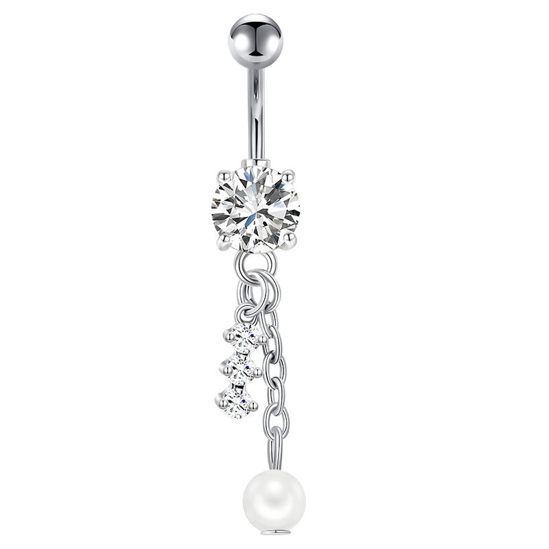 CZ Chain Pandent Belly ring Silver