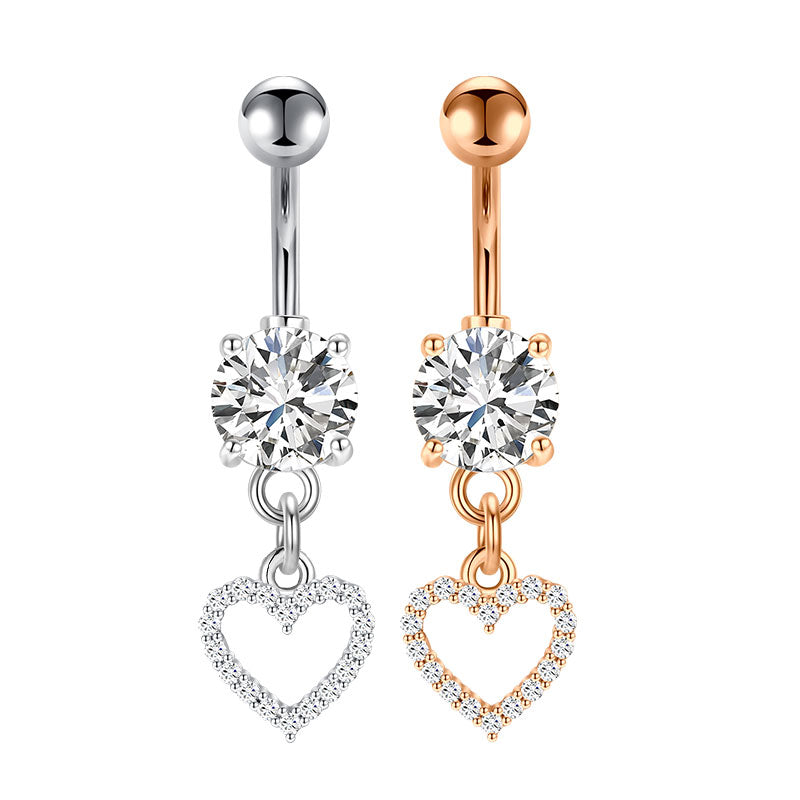 CZ Heart Pandent Belly Button Ring 14G Surgical Steel Belly Navel Ring Piercing Jewelry