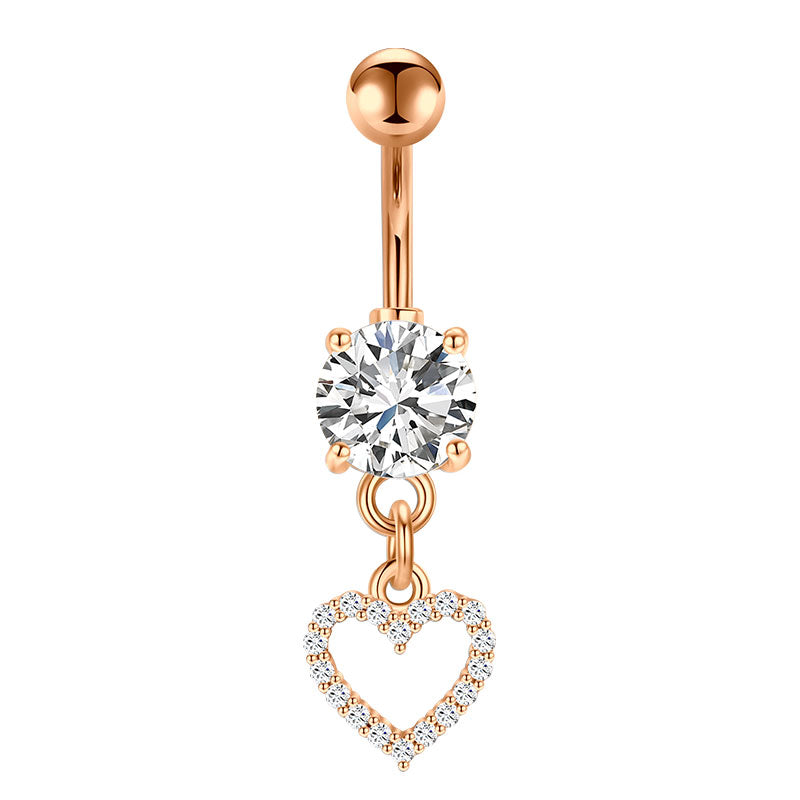 Rose Gold CZ Heart Pandent Belly ring