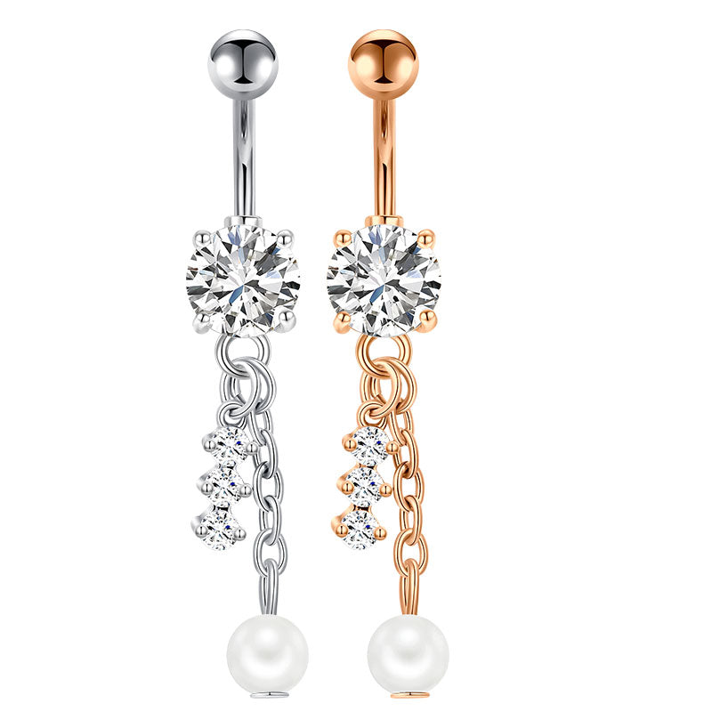 Pearl And Crystal Pandent CZ Belly Button Ring 14G Surgical Steel Belly Navel Ring Piercing