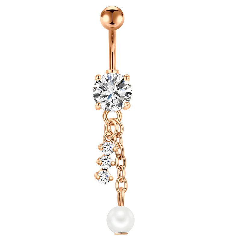 CZ Chain Pandent Belly ring Rose Gold