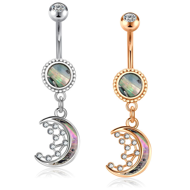 Moon Dangling Belly Button Ring 14G Surgical Steel Shell Belly Navel Ring Piercing Jewelry