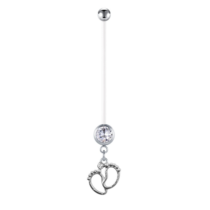 Silver Baby Feet CZ Maternity Belly Ring