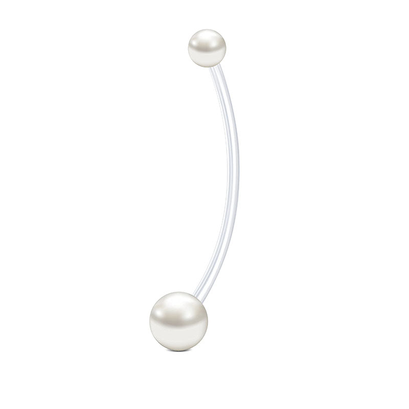 White 14G White Pearl Pregnancy Belly Ring