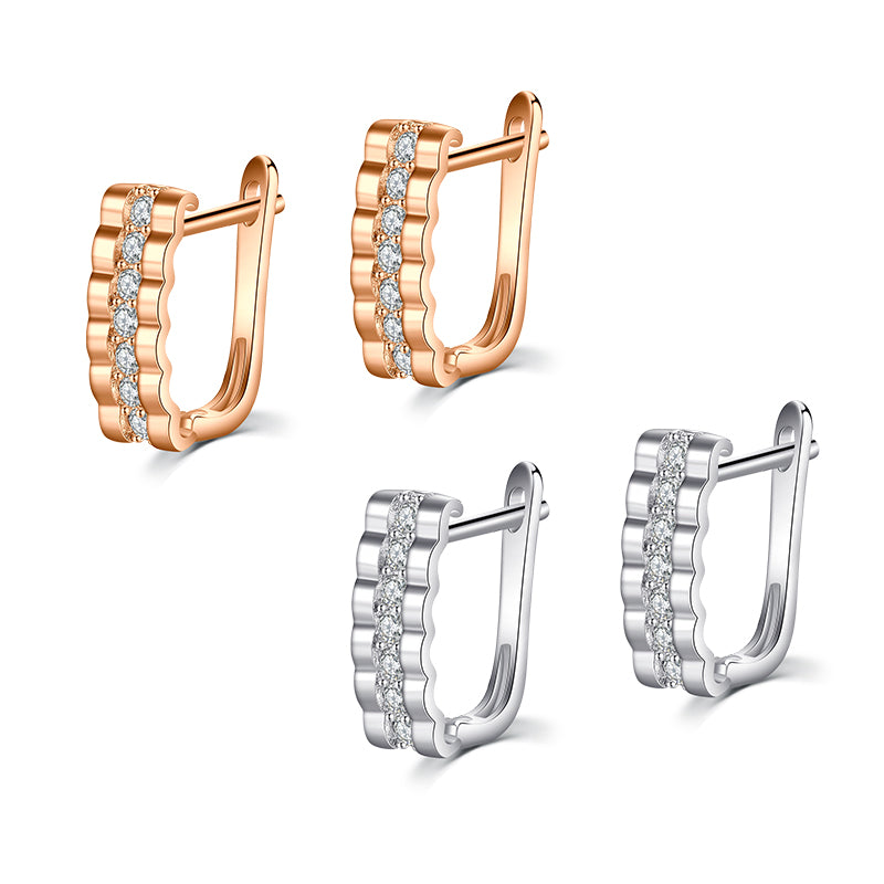 18G Wave Crystal Hoop Earrings Silver Rosegold