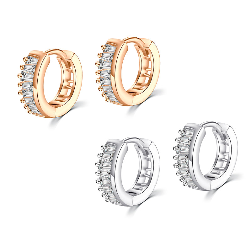 16G Crystal Triangle Hoop Earrings Silver Rosegold
