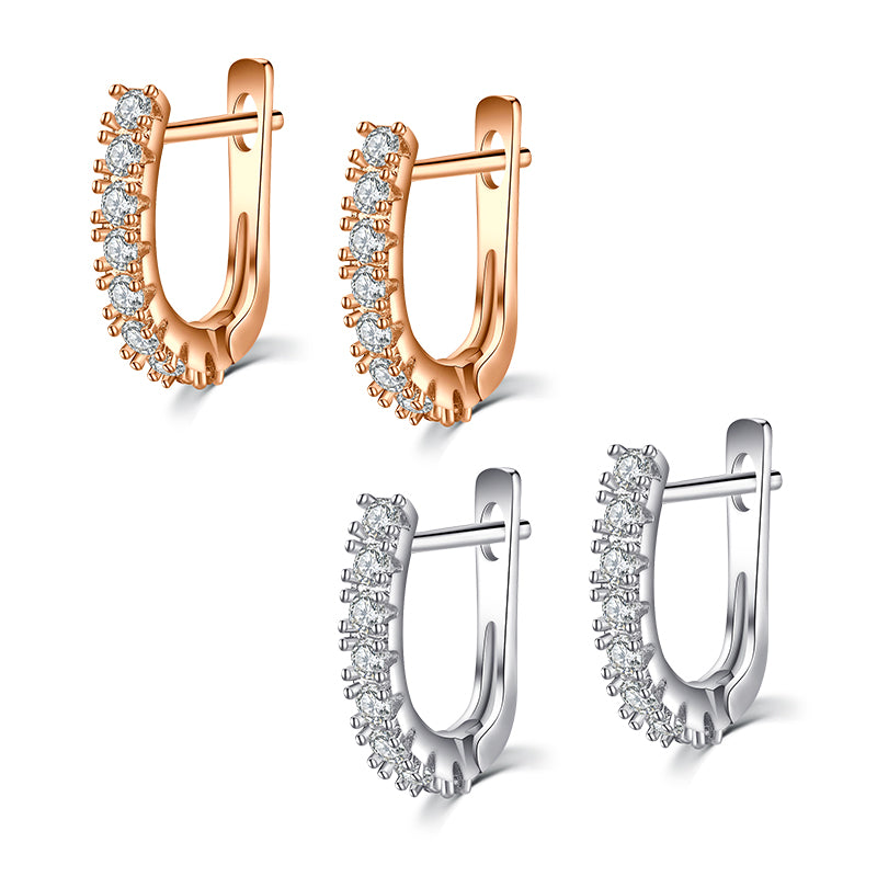 18G U Shape Crystal Hoop Earrings Silver Rosegold