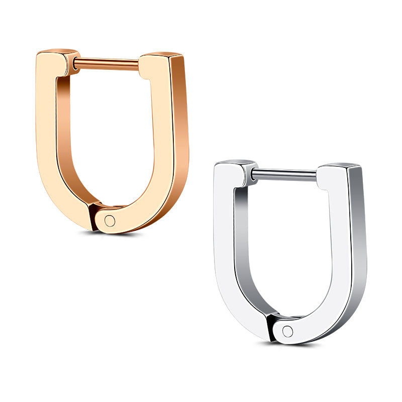 18G U Form Men Earrings Hoop Irregular Shape Silver Rosegold