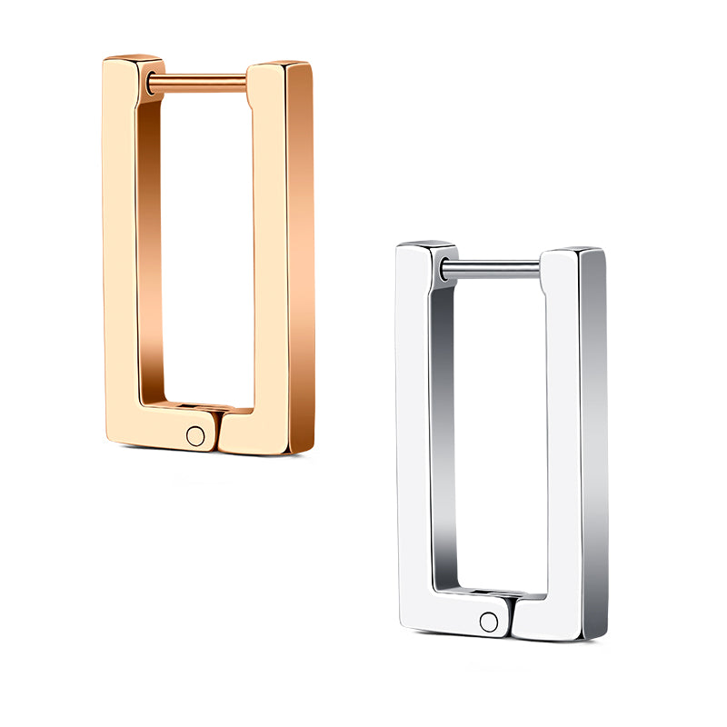 18G Rectangle Men Earrings Hoop Irregular Shape Silver Rosegold