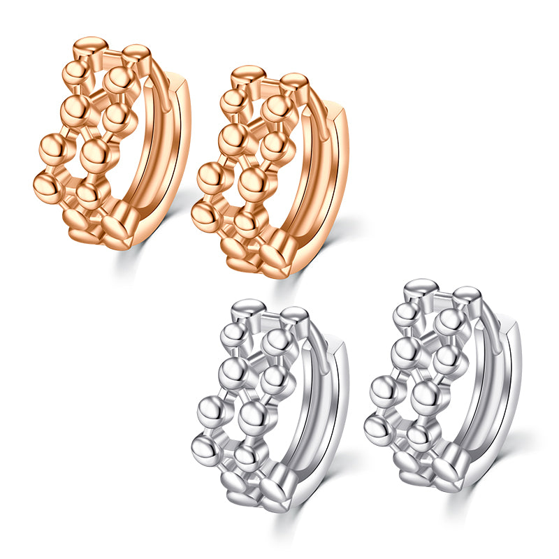 18G Hollow Ball Hoop Earrings Silver Rosegold