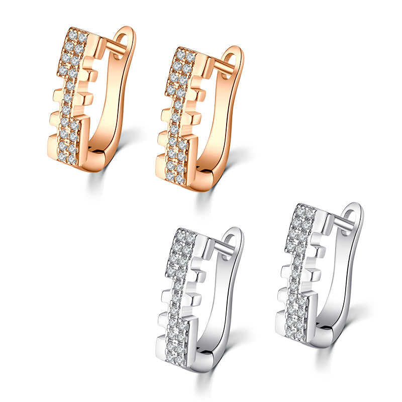 18G U Form Irregular Diamond Hoop Earrings Silver Rosegold