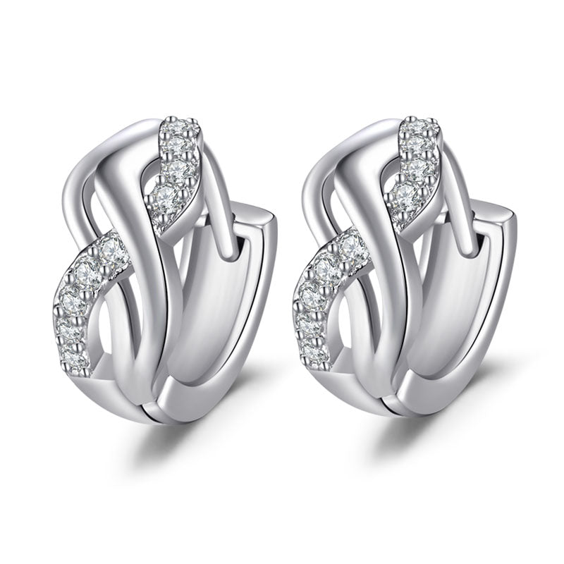 Spiral crystal silver women hoop earrings
