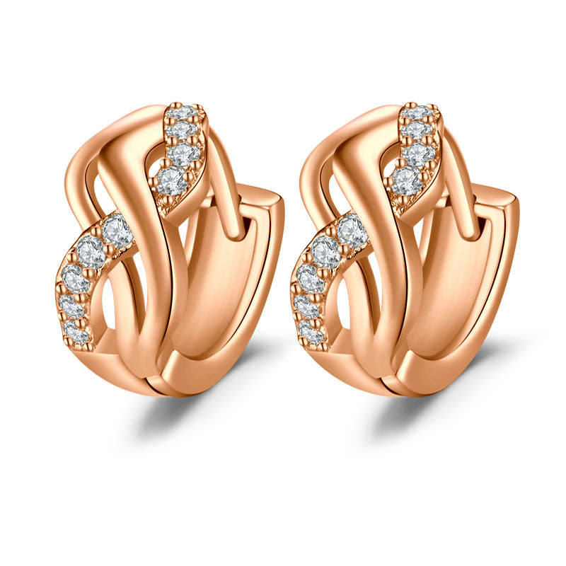 Spiral crystal rose gold women hoop earrings