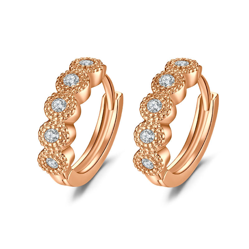 Round crystal rose gold women hoop earrings
