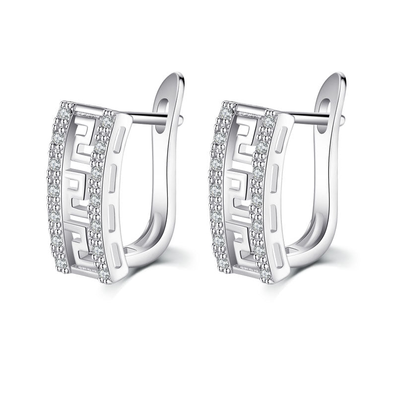 Hollow crystal silver women hoop earrings