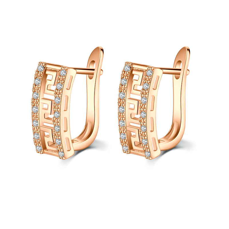 Hollow crystal rose gold women hoop earrings