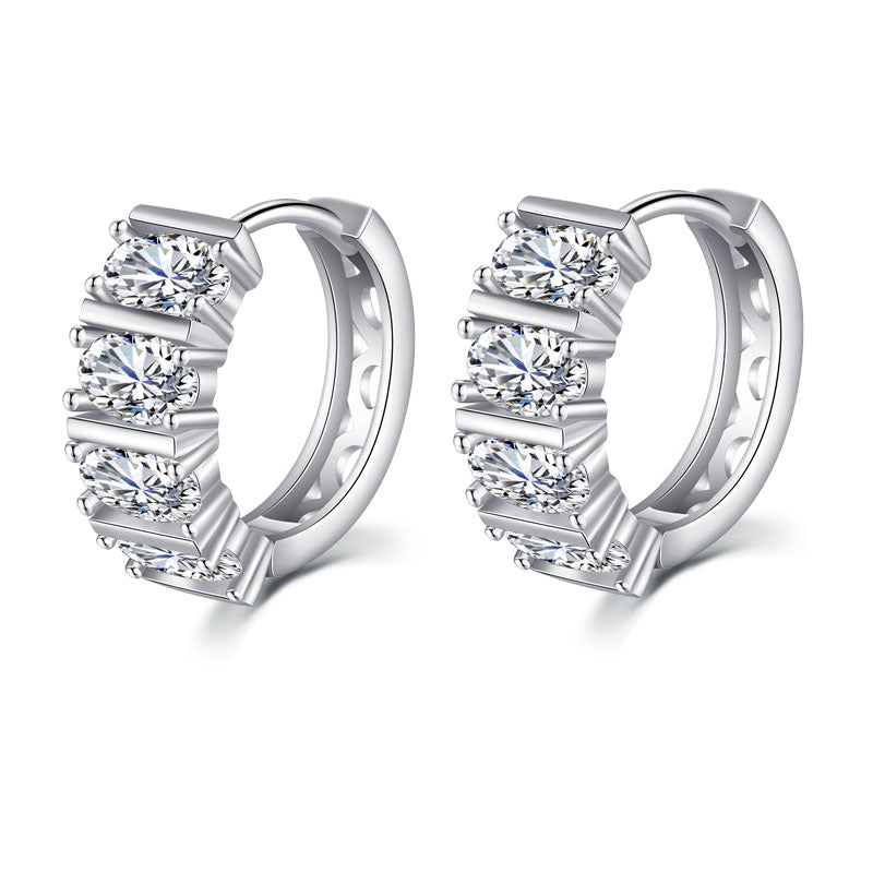 Square crystal silver women hoop earrings
