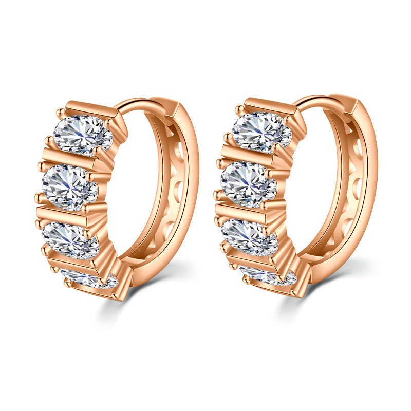 Square crystal rose gold women hoop earrings