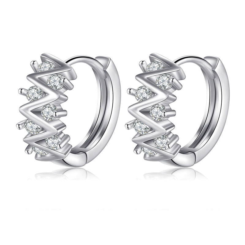 W form crystal silver women hoop earrings