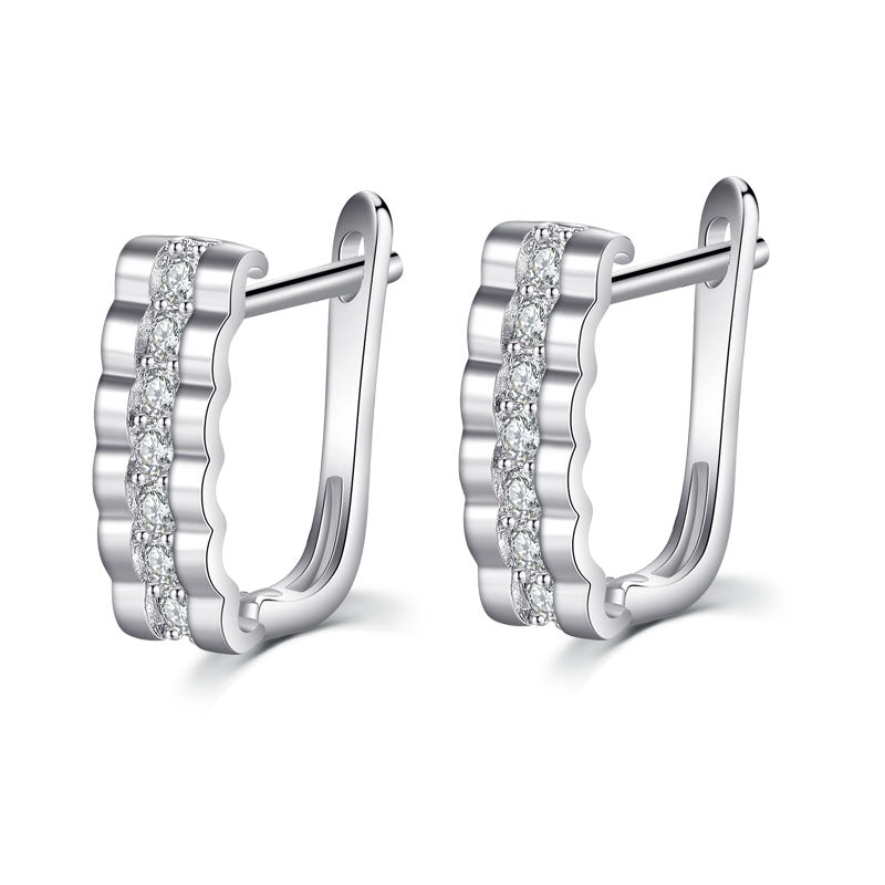 Wave crystal silver women hoop earrings