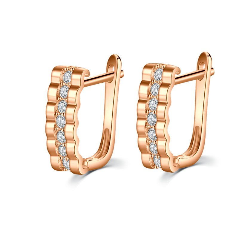 Wave crystal rose gold women hoop earrings