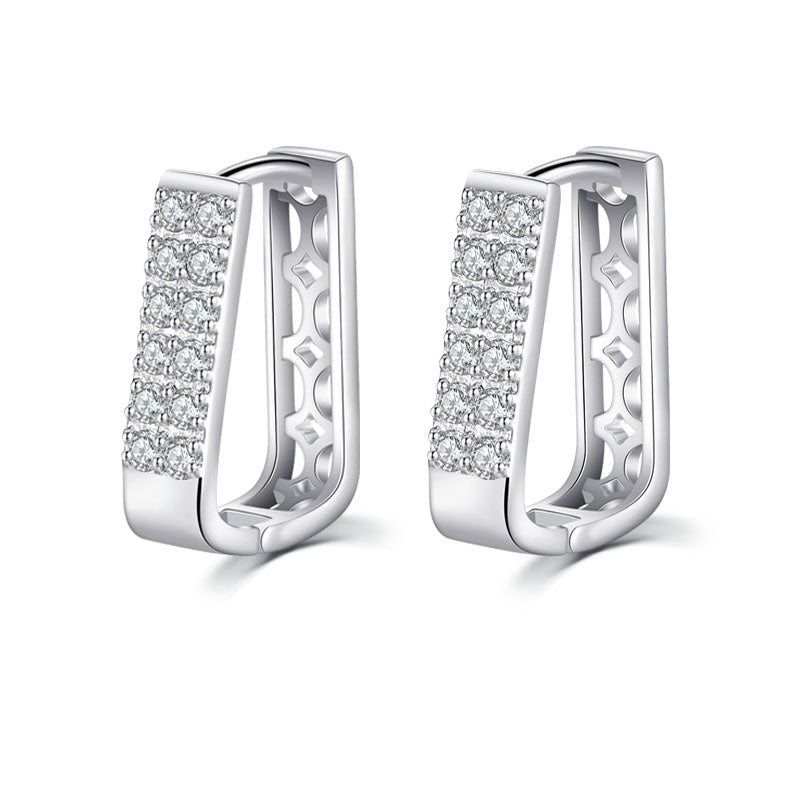 Two row crystal silver women hoop earrings