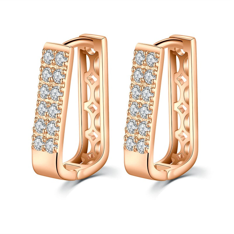 Two row crystal rose gold women hoop earrings