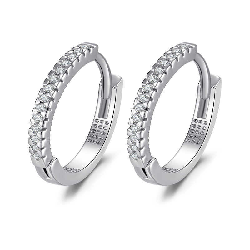 Single row crystal silver women hoop earrings
