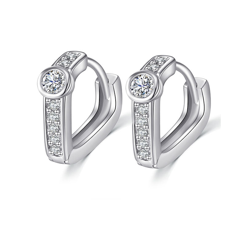 Heart diamond silver women earrings hoop