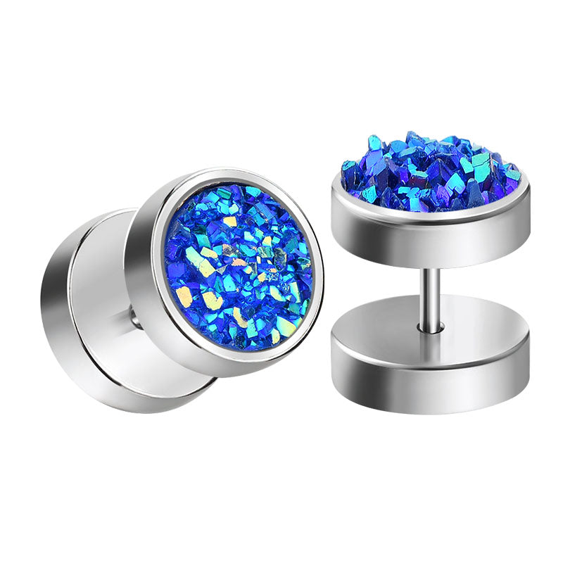 silver glitter fake ear plugs tunnels men earrings studs